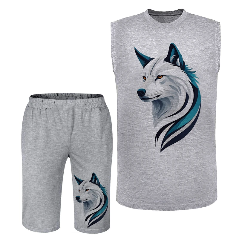 ست تاپ و شلوارک مردانه مدل گرگ سفید A487