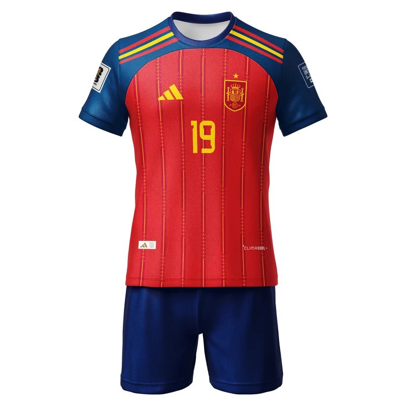 ست تی‌شرت و شلوارک ورزشی پسرانه مدل تیم ملی اسپانیا یامال کد 527