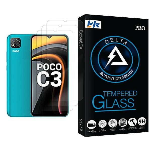 محافظ صفحه نمایش پی کی مدل Delta Glass MIX003 مناسب برای گوشی موبایل شیائومی Poco C3 بسته سه عددی
