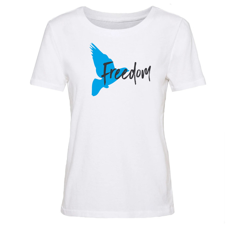 تی شرت آستین کوتاه زنانه مدل FREEDOM کد J407 رنگ سفید