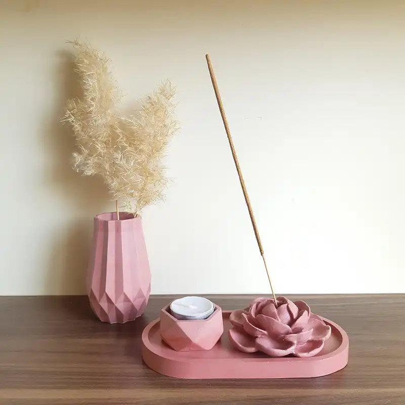 ست 5 تکه جاشمعی و جاعودی بتنی مدل مینیمال