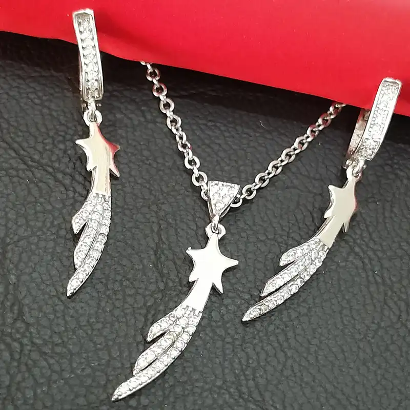 نیم ست نقره زنانه مدل جواهری مینیمال ستاره دنباله دار NS9043