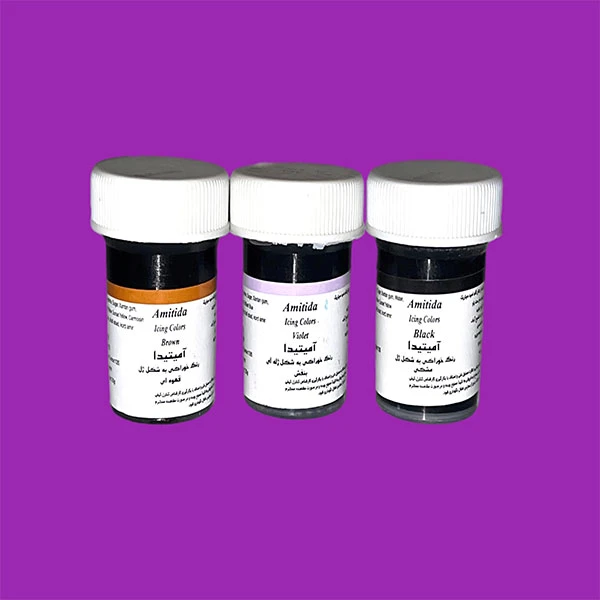  رنگ خوراکی ژله ای قوطی مشکی و بنفش و قهوه ایی آمیتیدا - 75 گرم بسته 3 عددی