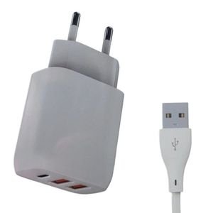 شارژر دیواری 36 وات 3 پورت مدل 36w به همراه کابل تبدیل USB-C به USB