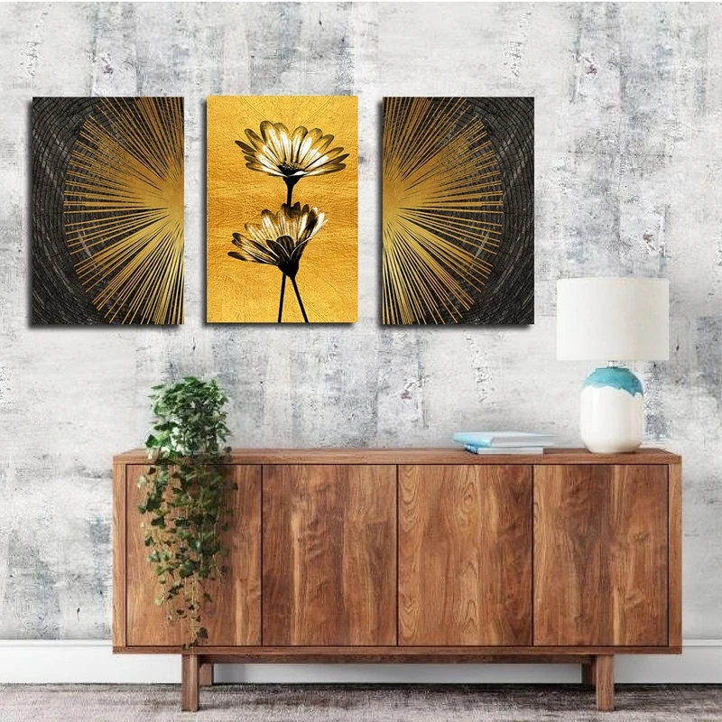 تابلو شاسی بکلیت طرح نقاشی انتزاعی و گل مدل SH-2470 مجموعه 3 عددی