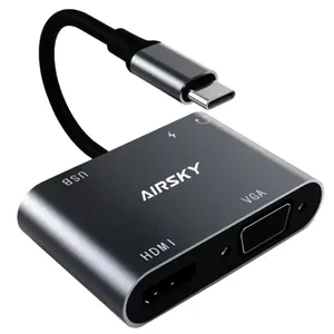 مبدل USB-C به HDMI/VGA/USB/AUX/PD ایراسکای مدل DJ61611