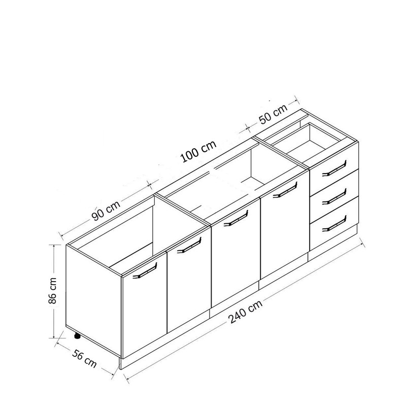 کابینت زمینی فلفور کابینت مدل 240 cm مجموعه 3 عددی