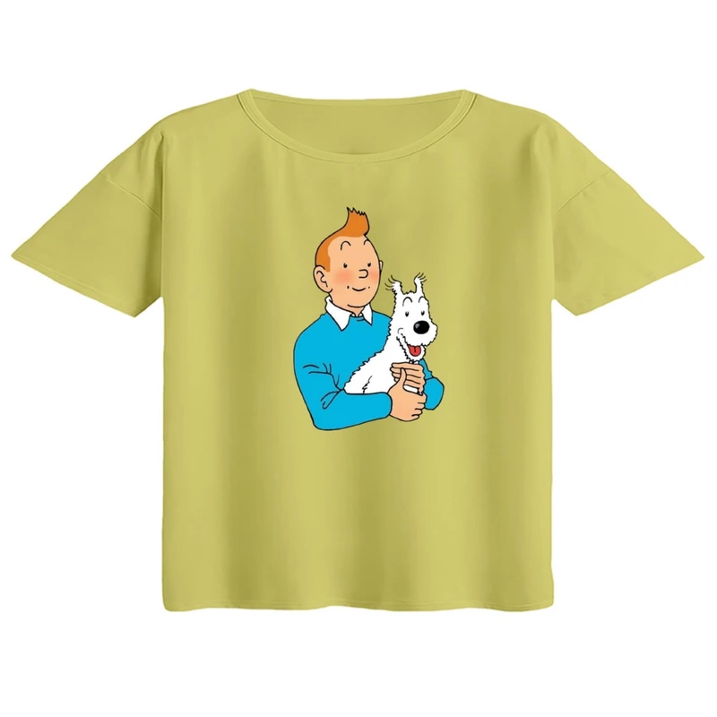 کراپ تی‌شرت آستین کوتاه زنانه مدل تن تن و میلو