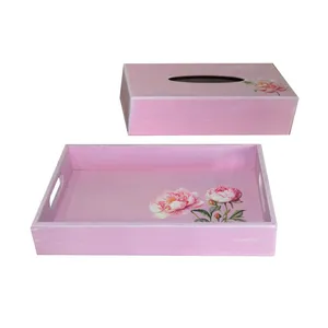 سینی دسته دار مدل ماه جهان سایز 30*20 سانتی متر همراه با جعبه دستمال کاغذی