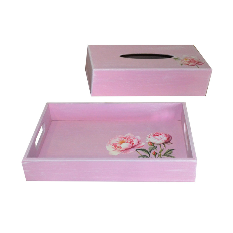 سینی دسته دار مدل ماه جهان سایز 30*20 سانتی متر همراه با جعبه دستمال کاغذی