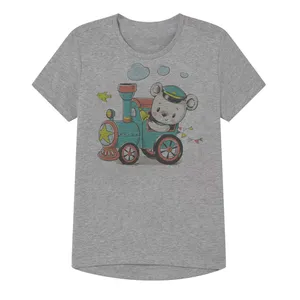 تی شرت آستین کوتاه پسرانه مدل خرس و قطار کد Z46 رنگ طوسی