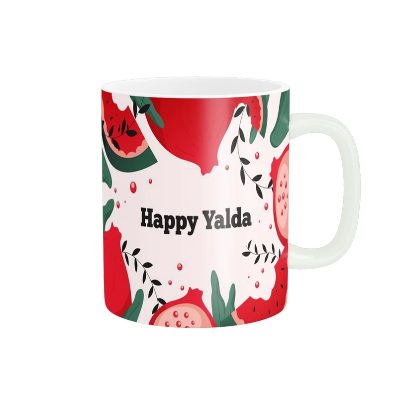 ماگ پادآفرین مدل یلدایی شب یلدا شب چله طرح انار و هندوانه کد p2604