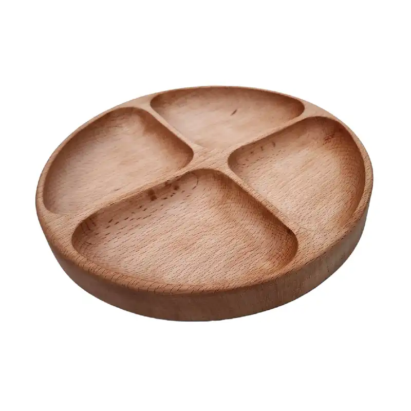 ظرف سرو چوبی گردوچ مدل گرد چهار خانه کد LT - 6066