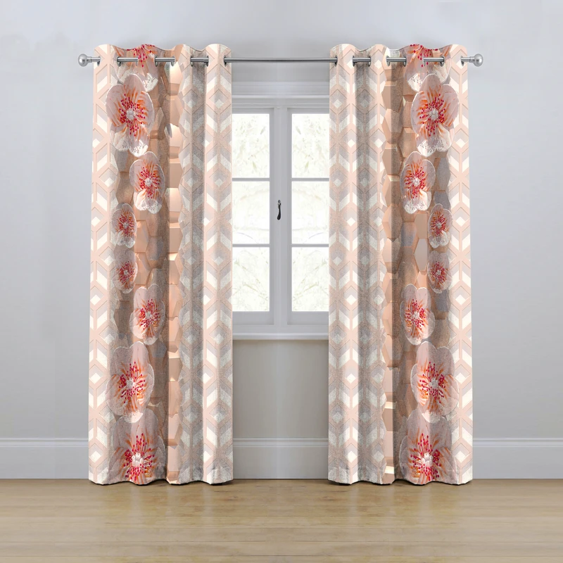 پرده مدل پانچی طرح شش ضلعی و گل سایز 280x145 سانتی متر