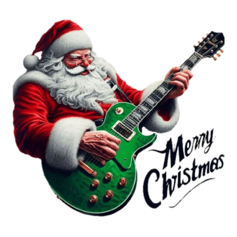 استیکر پارچه و لباس پاد آفرین مدل بابانوئل کریسمس موسیقی گیتار کد‌ 3677