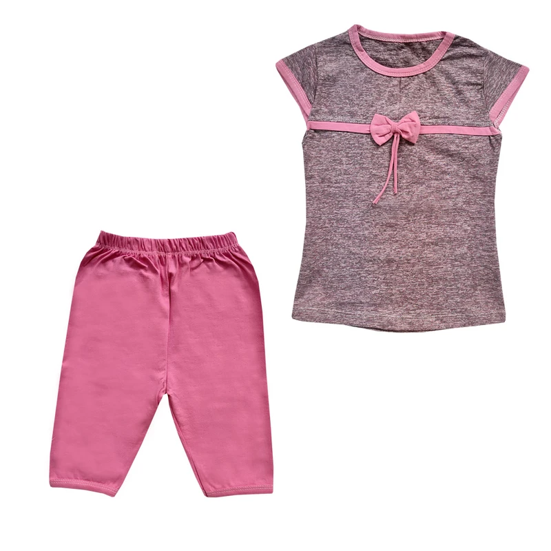 ست تیشرت آستین کوتاه و شلوارک راحتی دخترانه مدل پاپیون کد 001