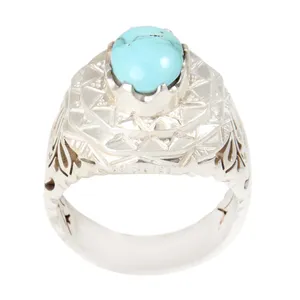 انگشتر نقره مردانه بازرگانی میلادی مدل  فیروزه طبیعی اصل نیشابور کاب دست ساز استاد امیری کد AM_2130