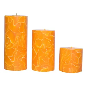 شمع مدل استوانه کوبیسم طرح پاییز رویایی بسته 3 عددی