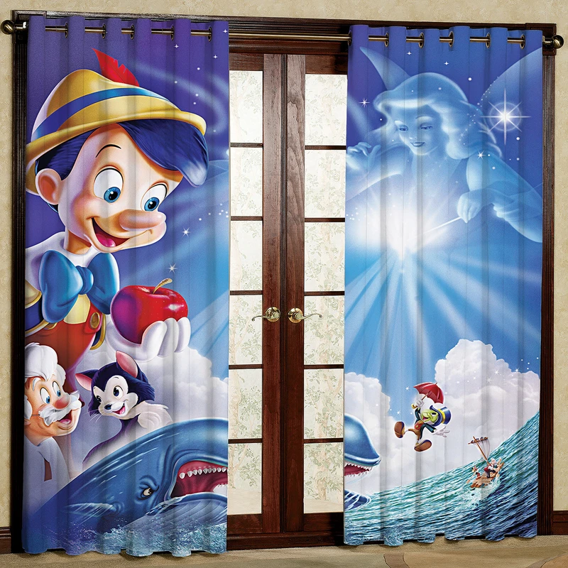 پرده مدل کارتون پینوکیو مخمل پانچی کد 1269 سایز 140x280 سانتی متر