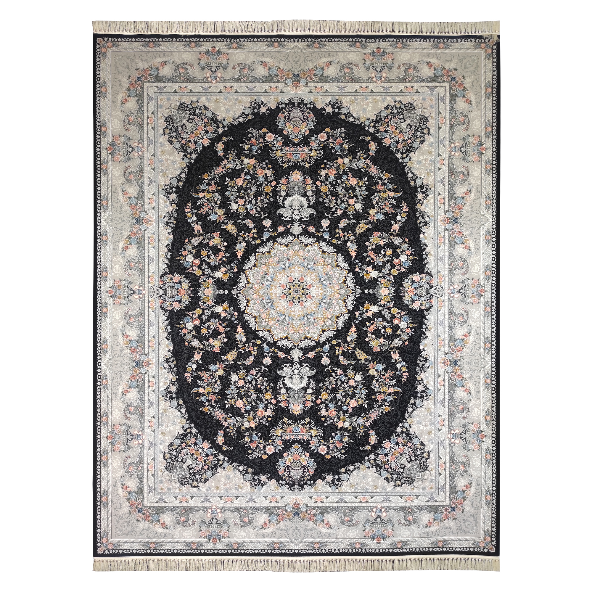 فرش ماشینی مشهد کد 802100 زمینه سرمه ای