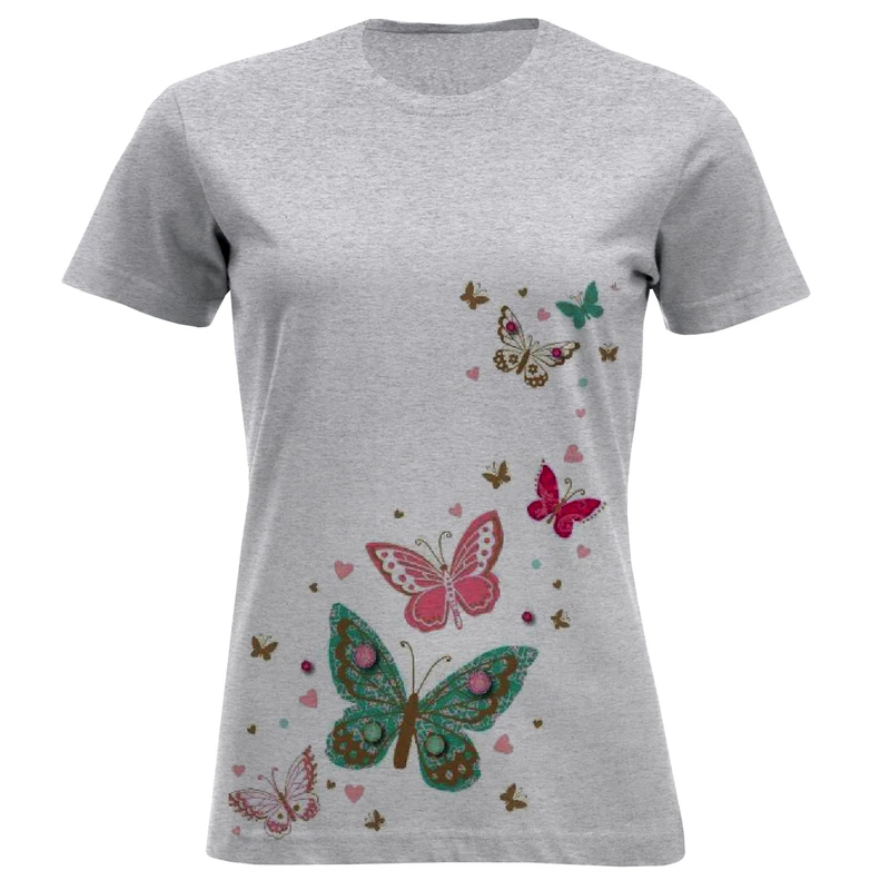تی شرت آستین کوتاه زنانه مدل پروانه ها F1008