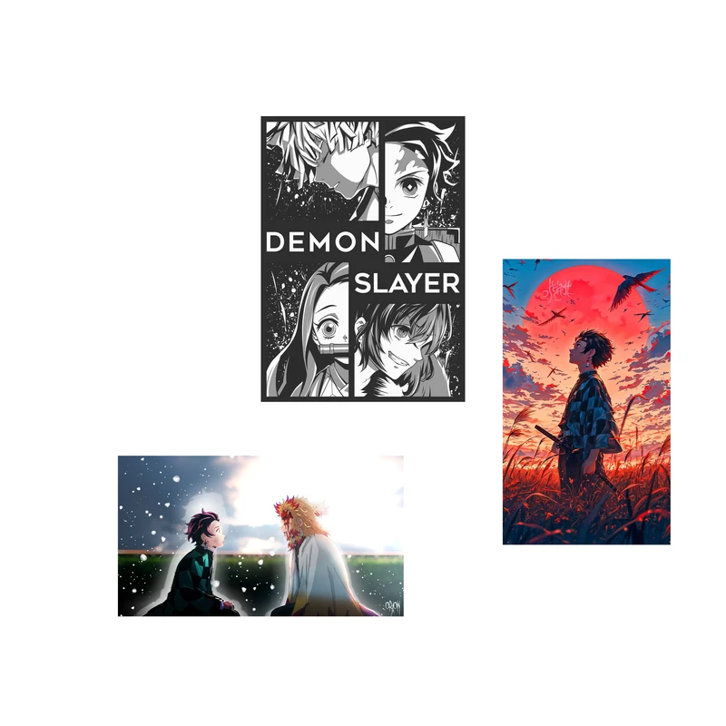 استیکر لپ تاپ و موبایل مدل انیمه طرح شیطان کش تانجیرو کامادو demon slayer kamado tanjiro کد 888 مجموعه 3 عددی