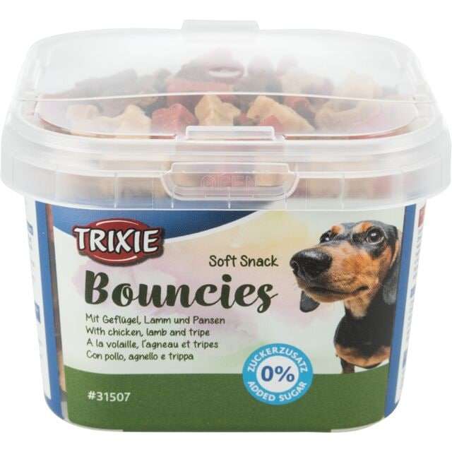 تشویقی سگ تریکسی مدل Bouncies طعم بره و سیرابی وزن 140 گرم