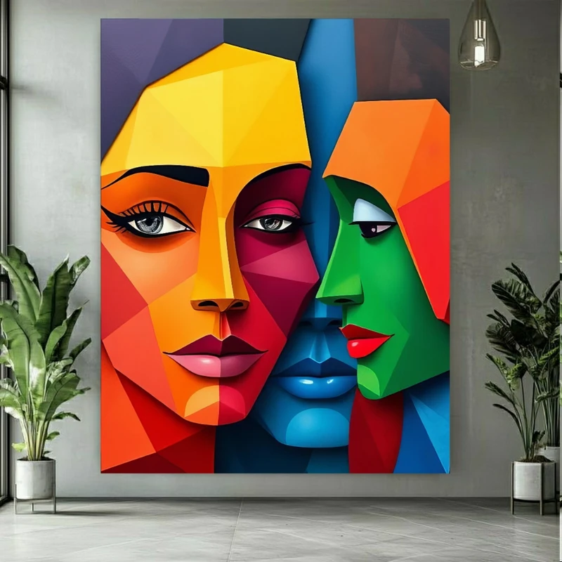 پوستر پارچه ای طرح مخمل  چهره مدرن مدل پرتره انتزاعی کد PY771