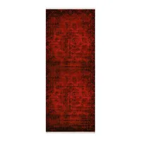 فرش ماشینی زانیس مدل کناره وینتیج طرح مدرن زمینه قرمز