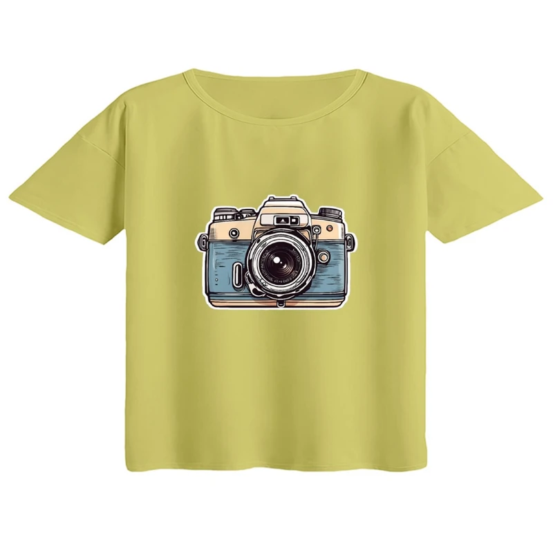 کراپ تی‌شرت آستین کوتاه زنانه مدل دوربین