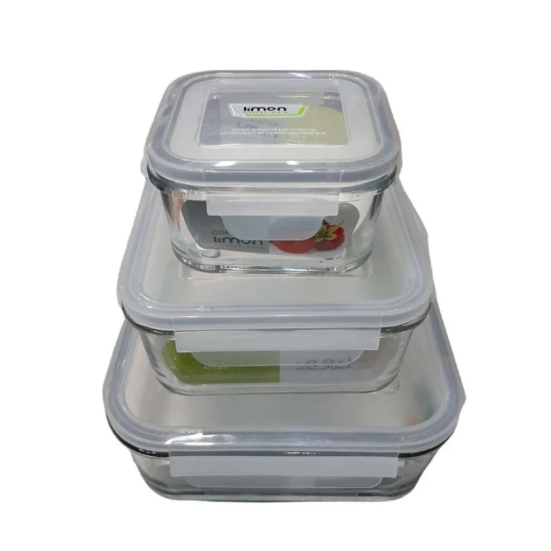 ظرف نگهدارنده لیمون مدل شیشه ای کد HS2048 مجموعه سه عددی