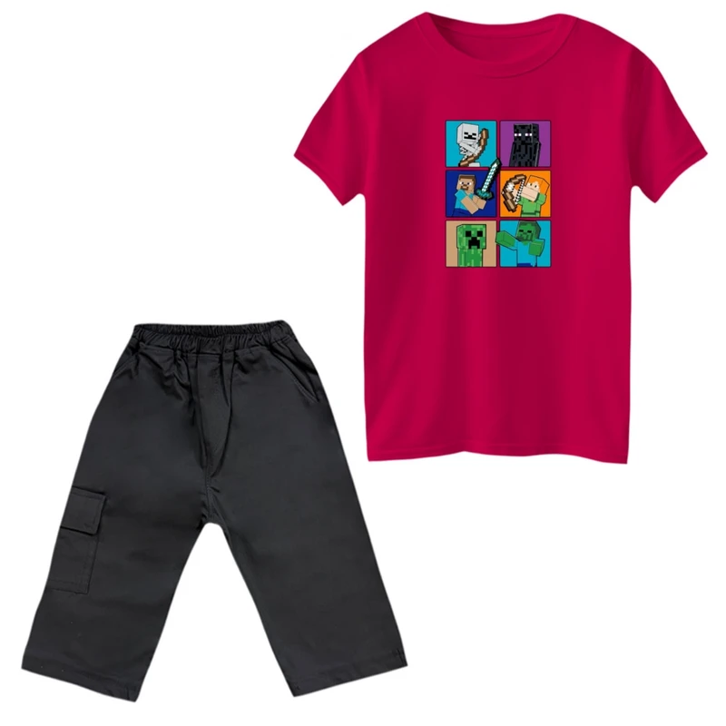 ست تی‌شرت و شلوارک پسرانه مدل ماینکرفت کد 02