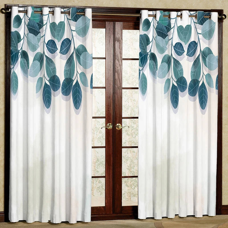 پرده طرح برگ آبی مدل مخمل پانچی کد 2_2452 W سایز 140x202 سانتی متر