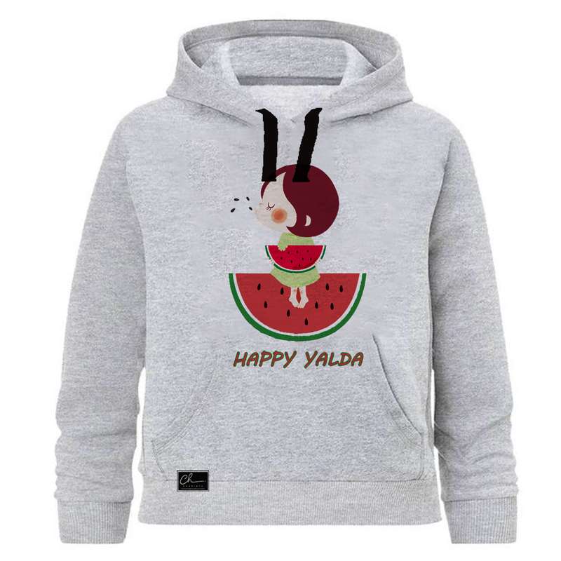 هودی دخترانه مدل HAPPY YALDA کد J74 رنگ طوسی