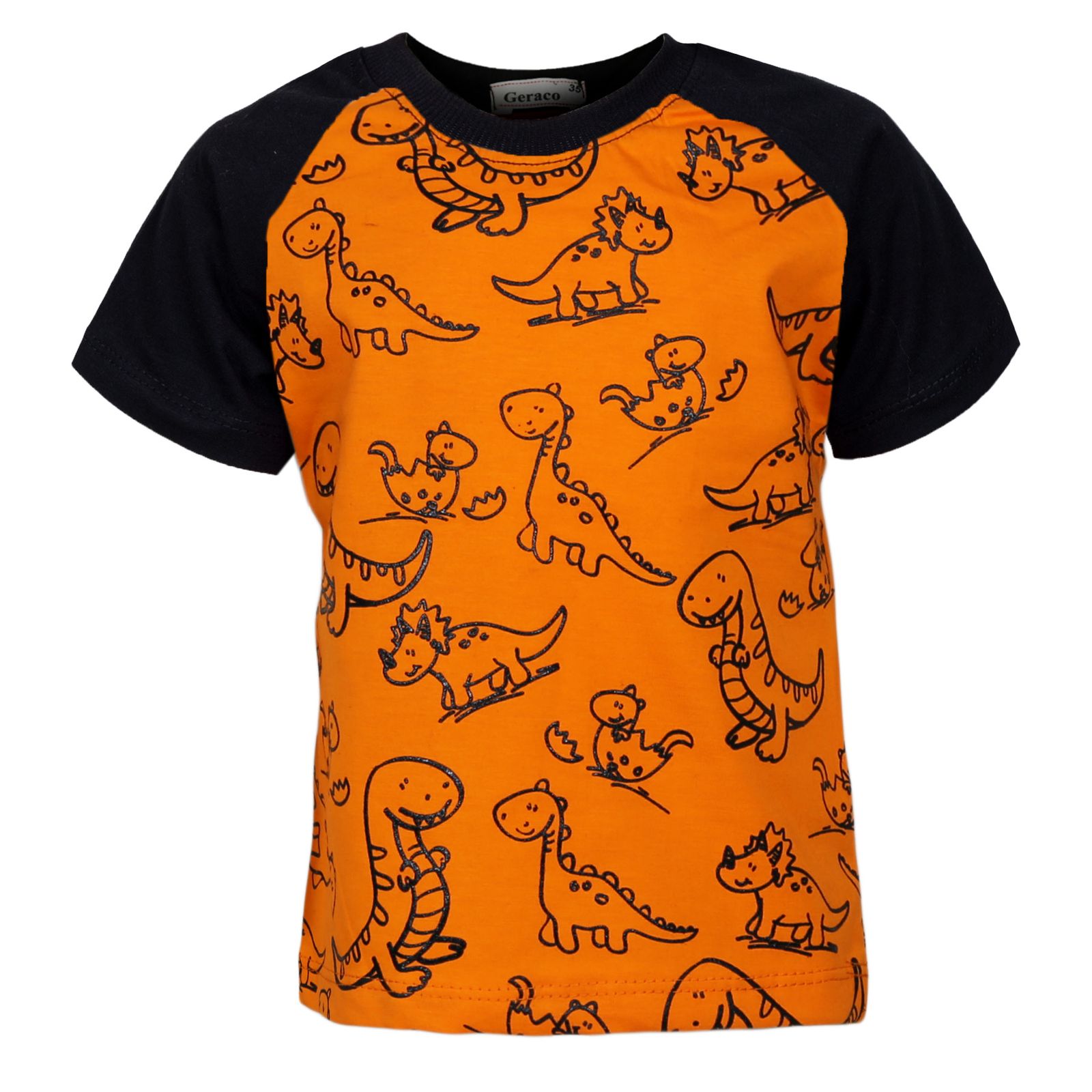 ست تی شرت و شلوارک پسرانه مدل Kind dinosaurs رنگ نارنجی -  - 2