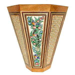 سطل خاتم کاری مدل نقاشی طرح گل و مرغ برجسته