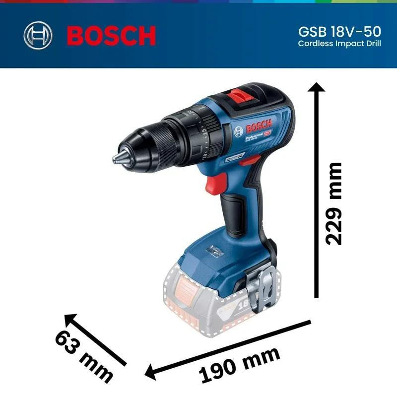 پیچ گوشتی شارژی چکشی بوش مدل براشلس هوشمند کد GSB 18V-50 EC
