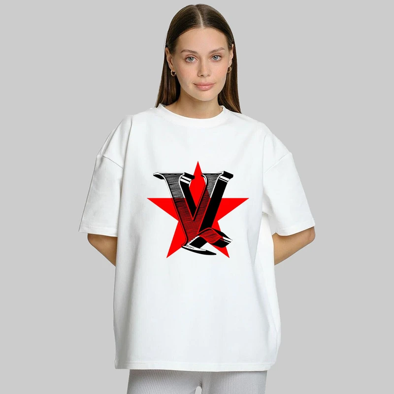 تیشرت آستین کوتاه زنانه مدل پنبه دورو طرح V STAR