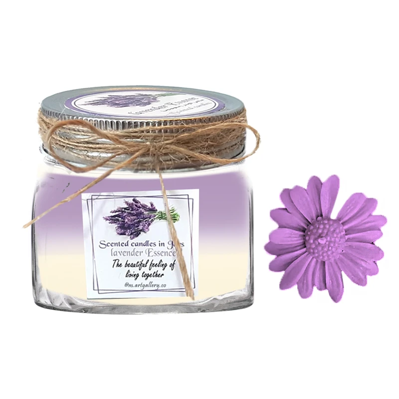 شمع دست ساز مدل معطر لاوندر به همراه شمع گل بابونه