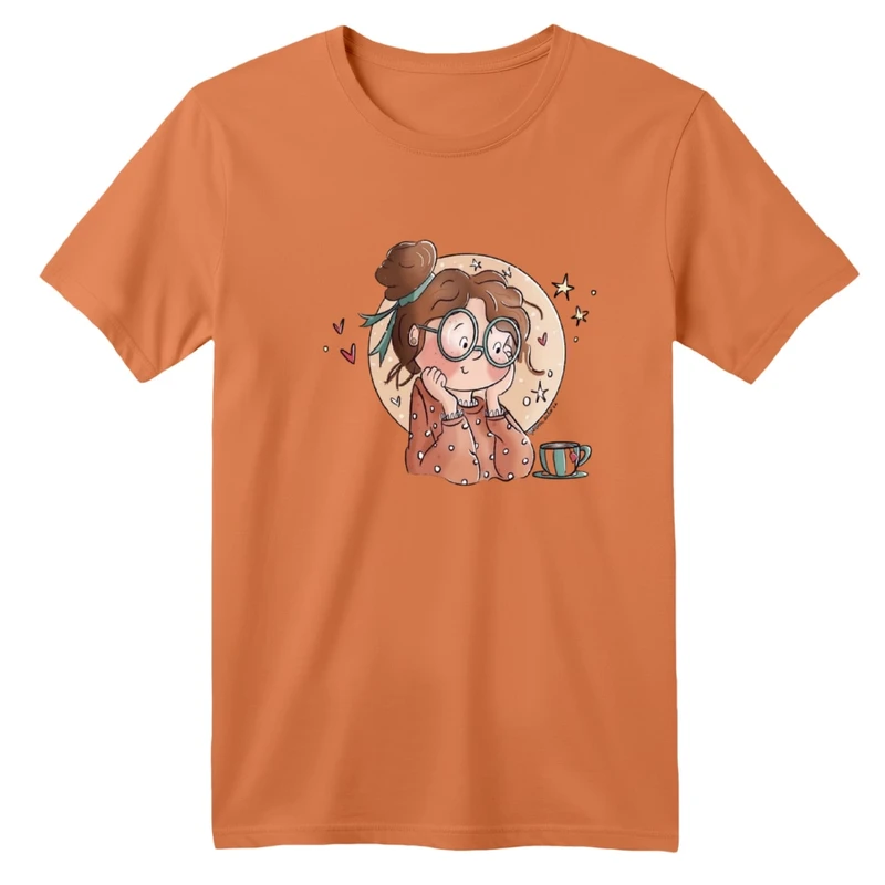 تی‌شرت آستین کوتاه لانگ بچگانه مدل دخترک و قهوه