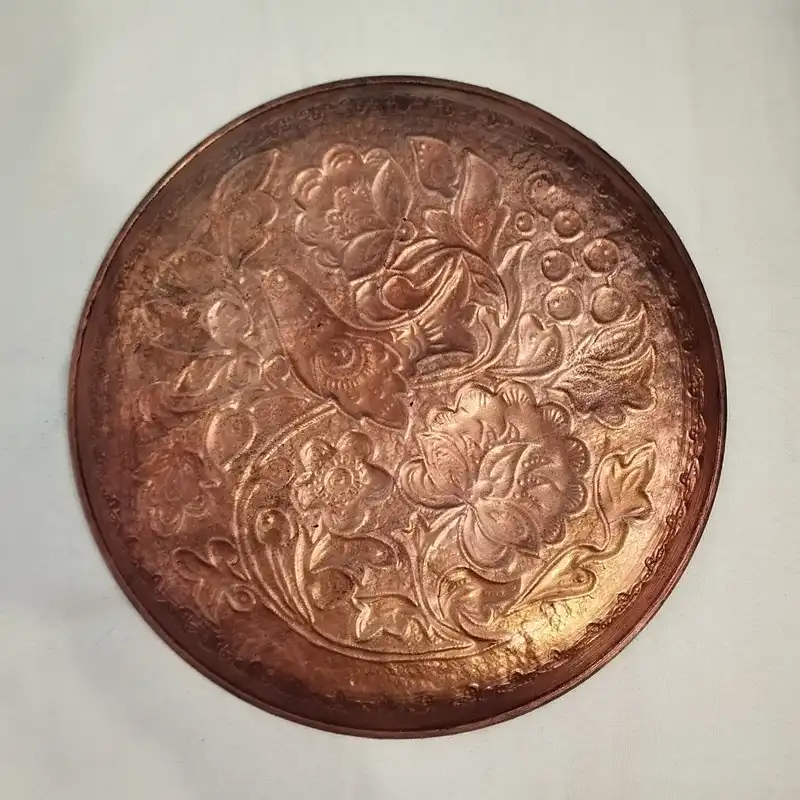 بشقاب قلمزنی طرح گل و مرغ