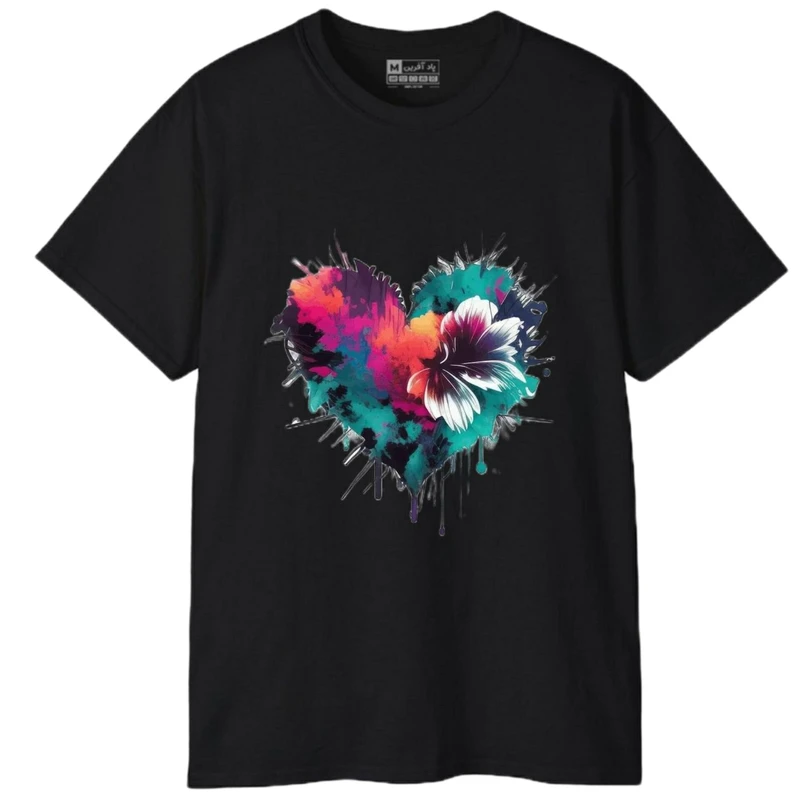 تی‌شرت آستین کوتاه مردانه پاد آفرین مدل گل قلب کد 1826