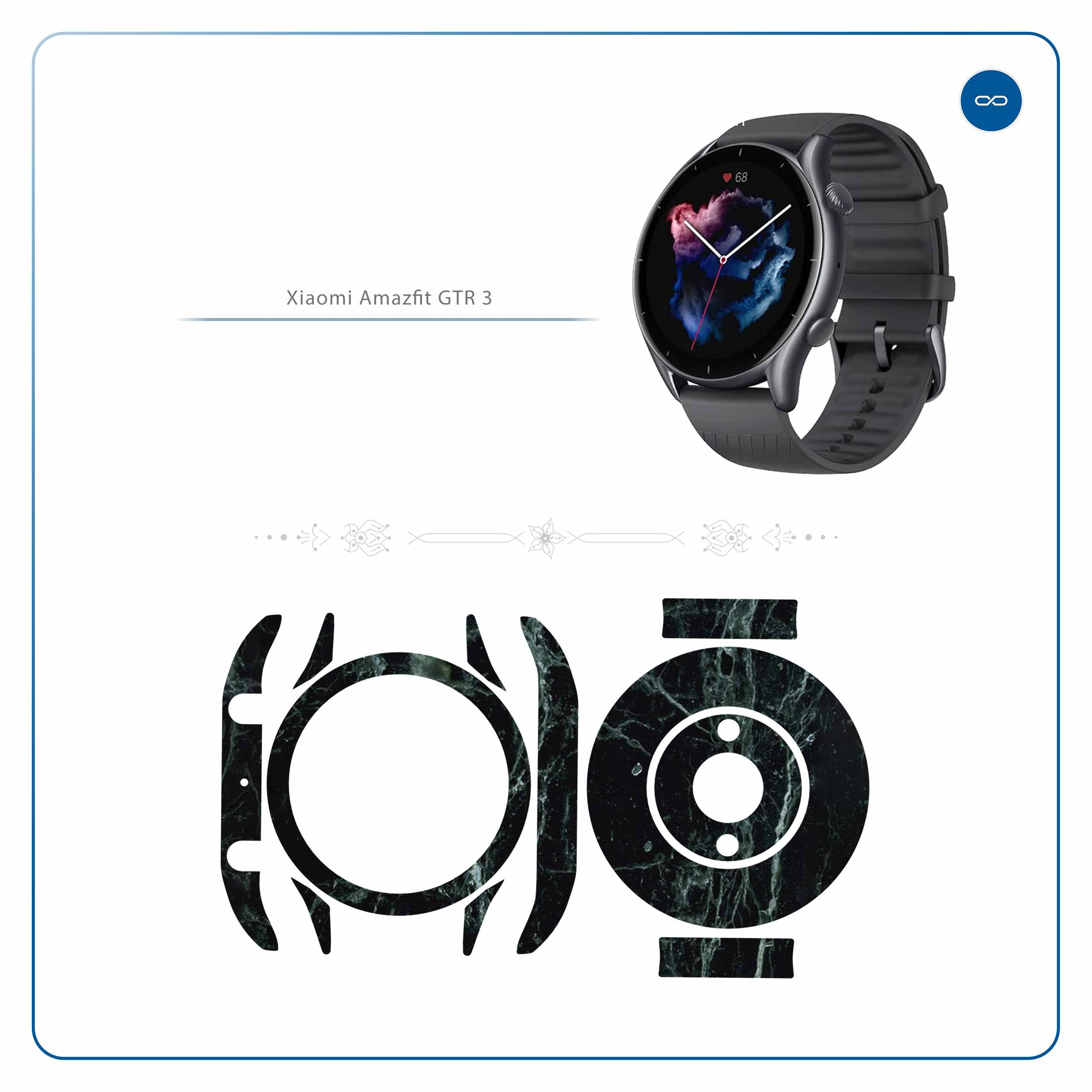 برچسب ماهوت طرح Graphite-Green-Marble مناسب برای ساعت هوشمند آمازفیت GTR 3