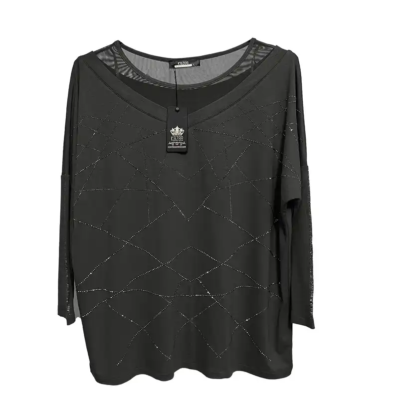 بلوز آستین بلند زنانه کازه مدل  نگین دار ضربدری ترک