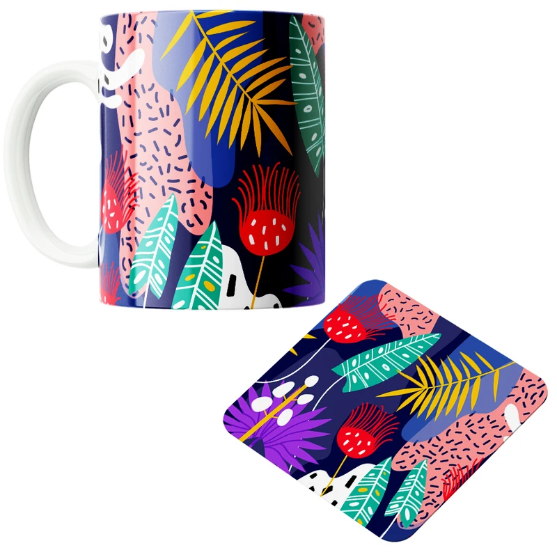 ماگ پاد آفرین مدل بهار طرح گل کد PZ286 به همراه زیرلیوانی