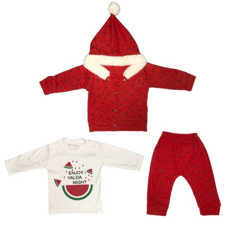 ست 3 تکه لباس نوزادی مدل کریسمسی و یلدایی کد 38