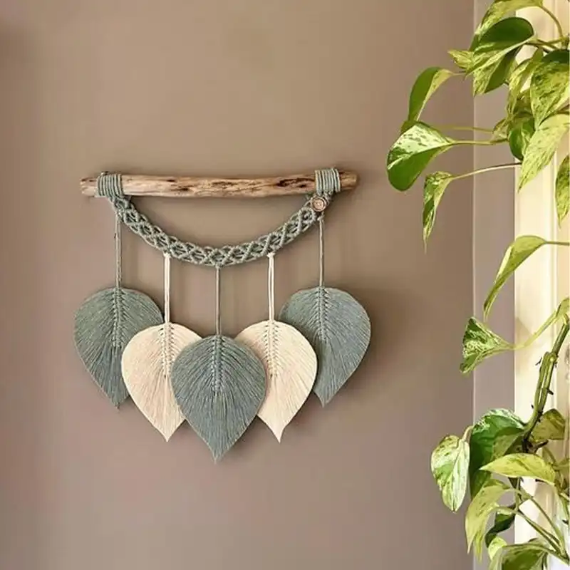 دیوارکوب بافتنی مدل مکرومه طرح برگ دو رنگ کد 04