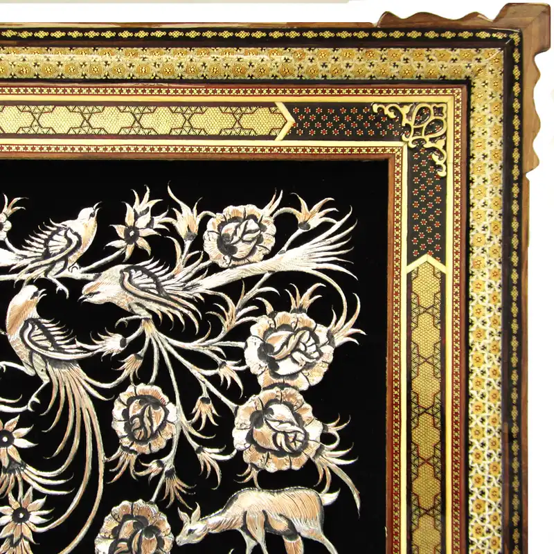 تابلو قلمزنی طرح گل و مرغ مدل خاتم کاری کد60100 -10