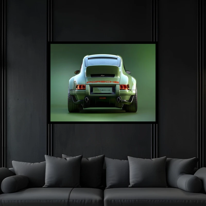 تابلو بکلیت طرح کلاسیک نوستالژی خودرو و ماشین قدیمی پورشه  مدل B-bu6602 فریم مشکی