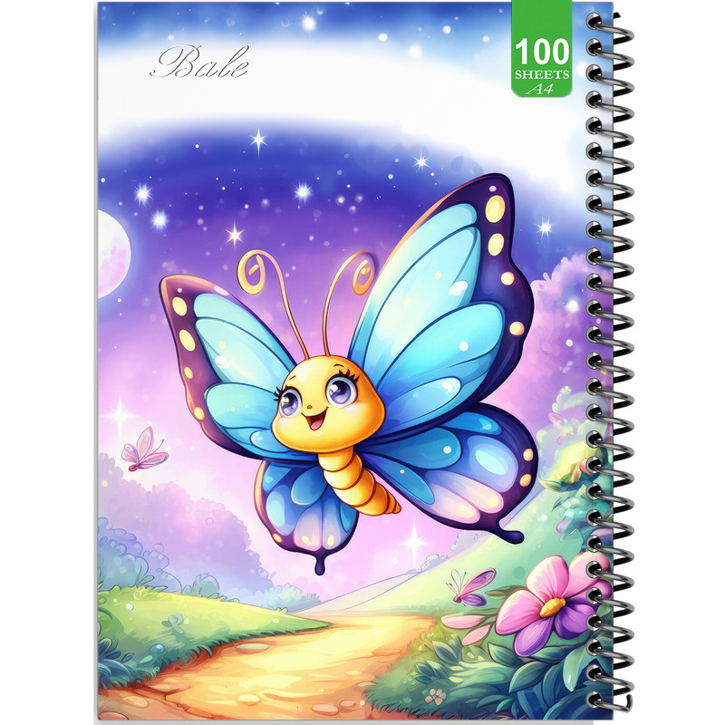 دفتر نقاشی 100 برگ بله مدل رحلی طرح فانتزی پروانه زیبا کد A4-N358